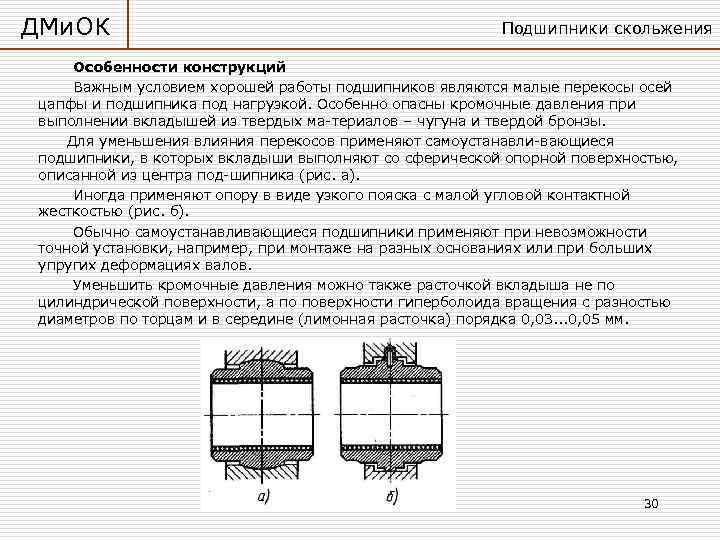 ДМи. ОК     Подшипники скольжения  Особенности конструкций Важным условием хорошей