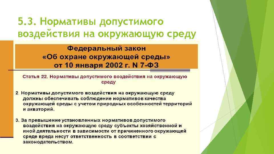 5. 3. Нормативы допустимого воздействия на окружающую среду 