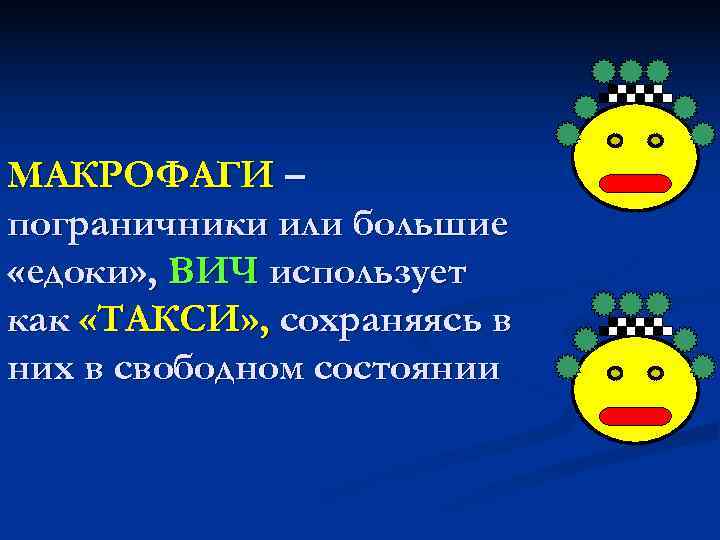 МАКРОФАГИ – пограничники или большие «едоки» , ВИЧ использует как «ТАКСИ» , сохраняясь в
