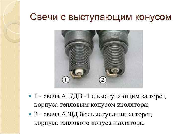 Свечи с выступающим конусом  1 - свеча А 17 ДВ -1 с выступающим