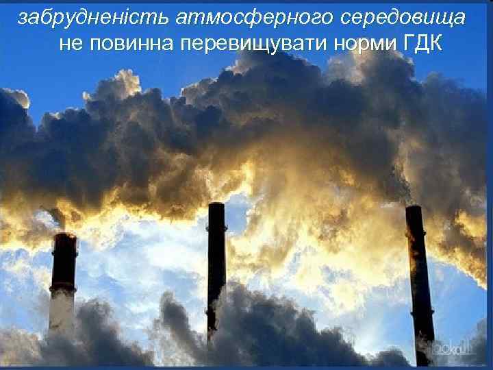 забрудненість атмосферного середовища не повинна перевищувати норми ГДК 