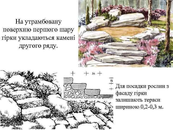  На утрамбовану поверхню першого шару гірки укладаються камені  другого ряду.  