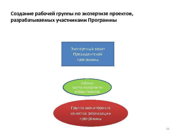 Создание рабочей группы по экспертизе проектов,  разрабатываемых участниками Программы    