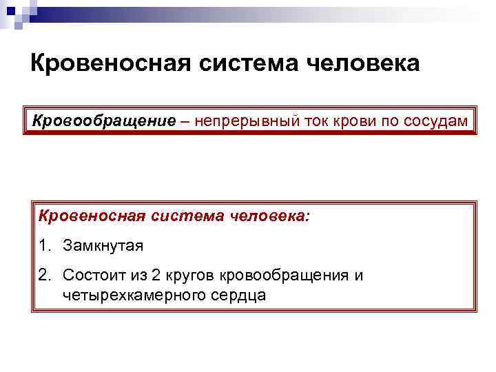 Кровеносная система человека Кровообращение – непрерывный ток крови по сосудам Кровеносная система человека: 1.