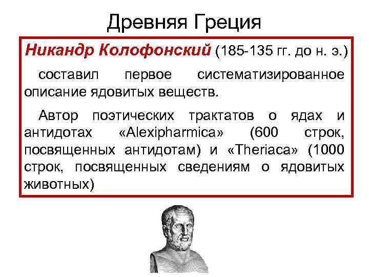    Древняя Греция Никандр Колофонский (185 -135 гг. до н. э. )