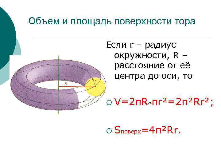 Найдите площадь кольца образованного двумя. Площадь тора формула. Тор формула поверхности. Формула расчета объема тора. Площадь поперечного сечения тороида формула.