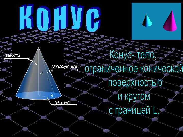 высота  образующая    радиус 