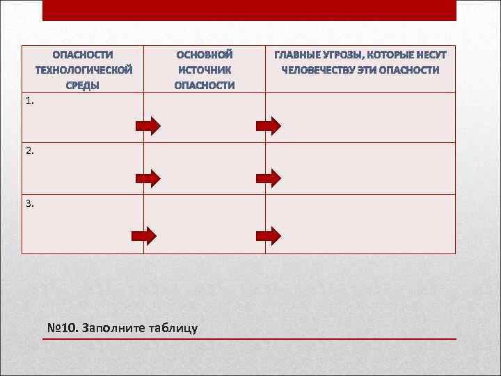 1. 2. 3.  № 10. Заполните таблицу 