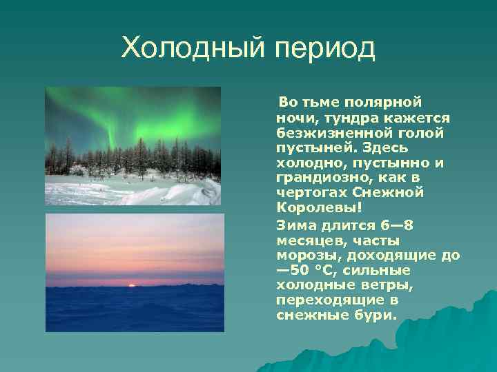 Холодный период   Во тьме полярной   ночи, тундра кажется  