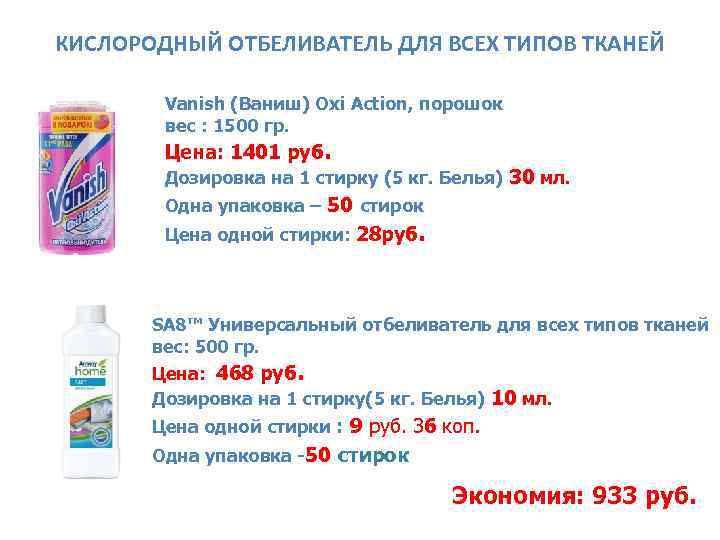 КИСЛОРОДНЫЙ ОТБЕЛИВАТЕЛЬ ДЛЯ ВСЕХ ТИПОВ ТКАНЕЙ   Vanish (Ваниш) Oxi Action, порошок 