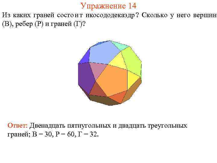     Упражнение 14 Из каких граней состо и т икосододекаэдр ?
