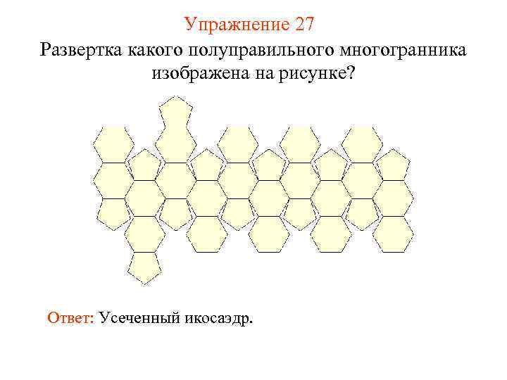    Упражнение 27 Развертка какого полуправильного многогранника   изображена на