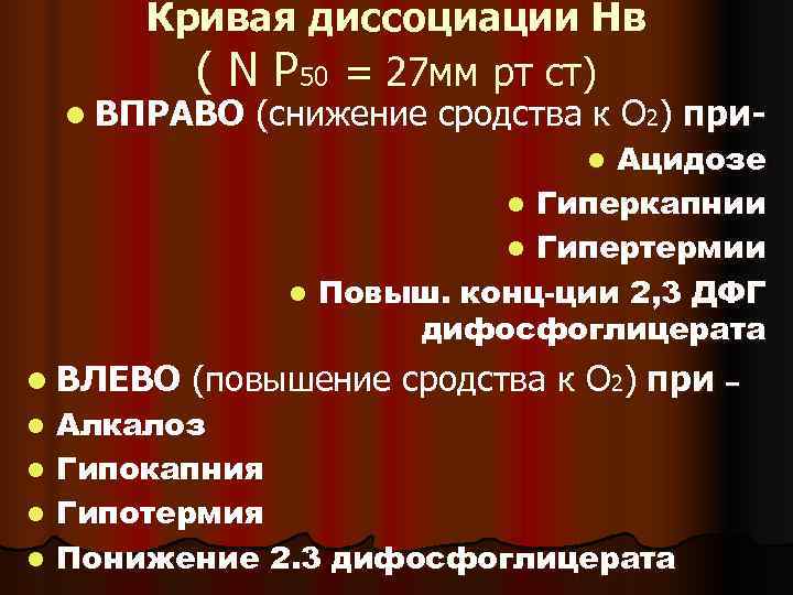   Кривая диссоциации Нв  ( N Р 50 = 27 мм рт
