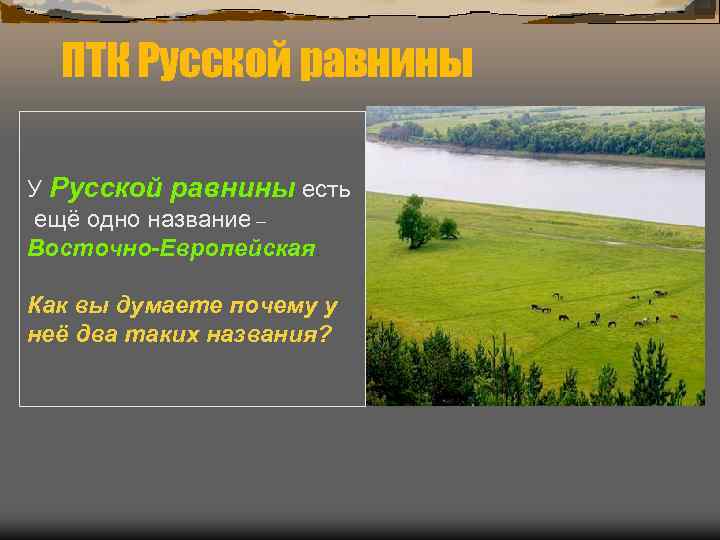  ПТК Русской равнины У Русской равнины есть ещё одно название – Восточно-Европейская. 