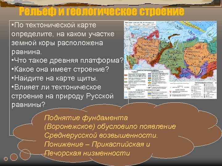  Рельеф и геологическое строение • По тектонической карте определите, на каком участке земной