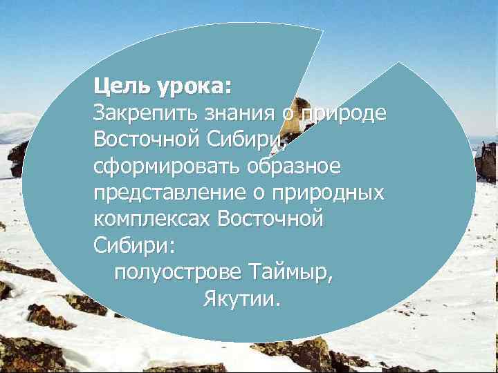Цель урока: Закрепить знания о природе Восточной Сибири,  сформировать образное представление о природных