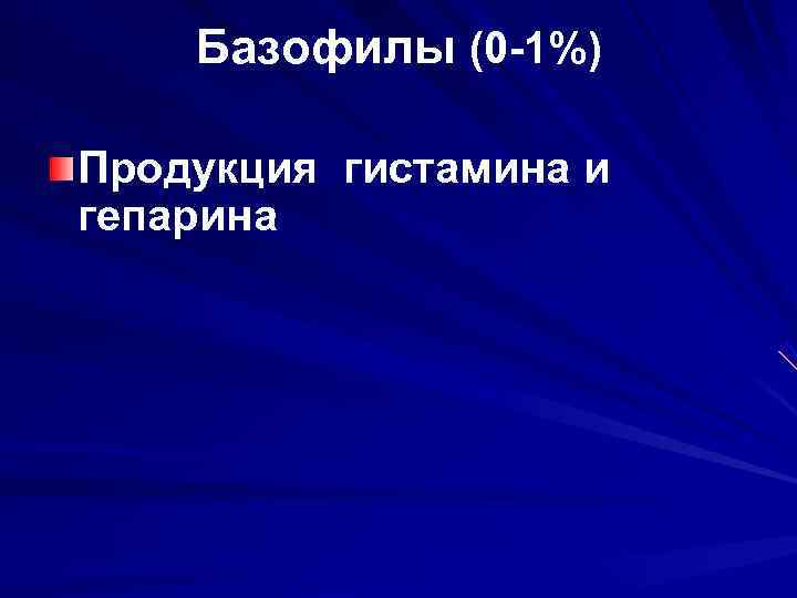   Базофилы (0 -1%) Продукция гистамина и гепарина 