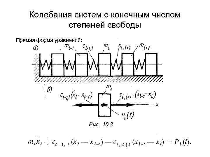   Колебания систем с конечным числом   степеней свободы Прямая форма уравнений: