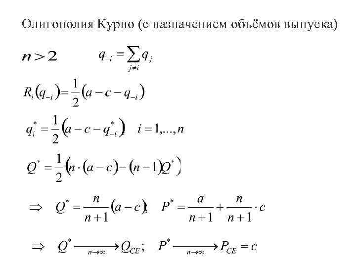 Олигополия Курно (с назначением объёмов выпуска) 