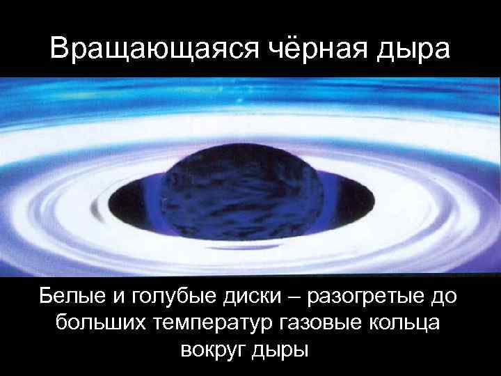  Вращающаяся чёрная дыра Белые и голубые диски – разогретые до  больших температур