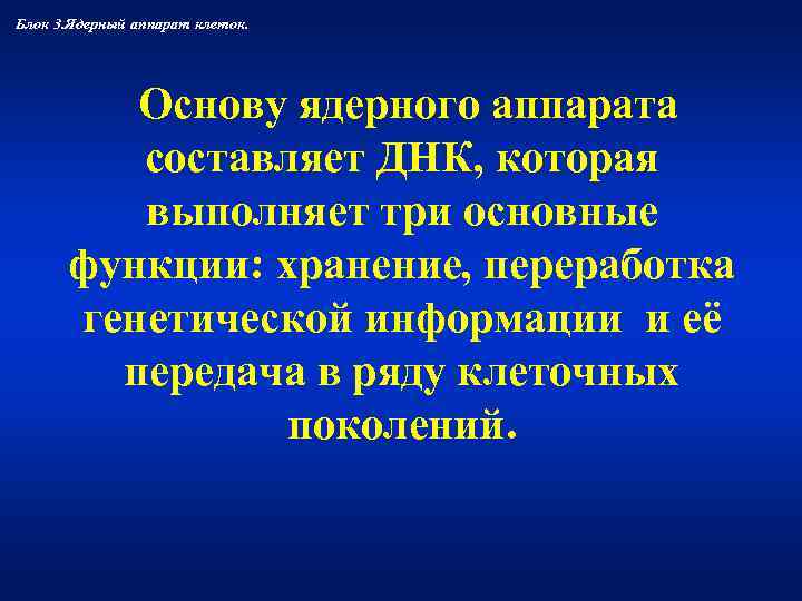 Блок 3. Ядерный аппарат клеток.    Основу ядерного аппарата   составляет