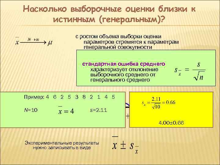 Насколько выборочные оценки близки к  истинным (генеральным)?     с ростом