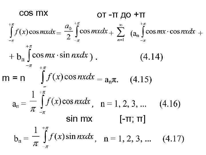  соs mx  от -π до +π m=n    sin mx