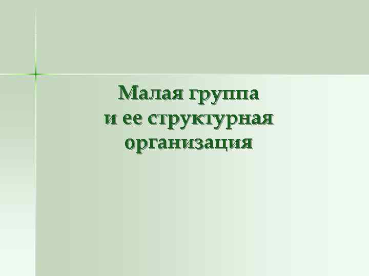 Малая группа и ее структурная организация Малая группа и ее структурная организация