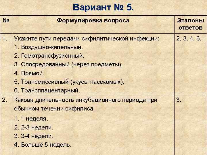       Вариант № 5. №   Формулировка вопроса