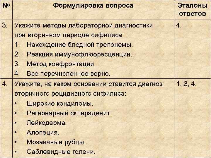 № Формулировка вопроса Эталоны ответов № Формулировка вопроса Эталоны ответов