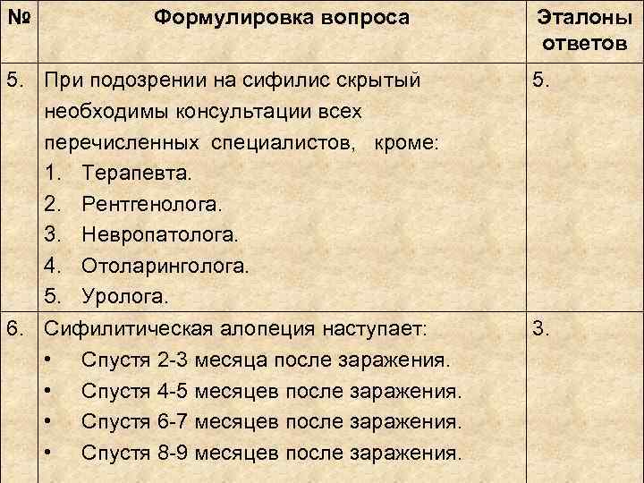 № Формулировка вопроса Эталоны ответов 5. При подозрении на № Формулировка вопроса Эталоны ответов 5. При подозрении на