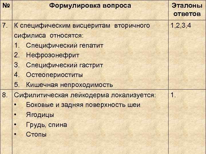 № Формулировка вопроса Эталоны ответов 7. К № Формулировка вопроса Эталоны ответов 7. К