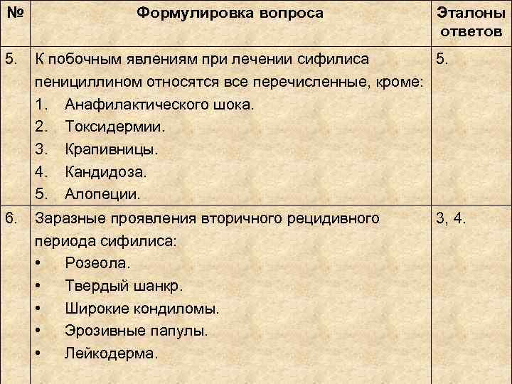 № Формулировка вопроса Эталоны ответов № Формулировка вопроса Эталоны ответов