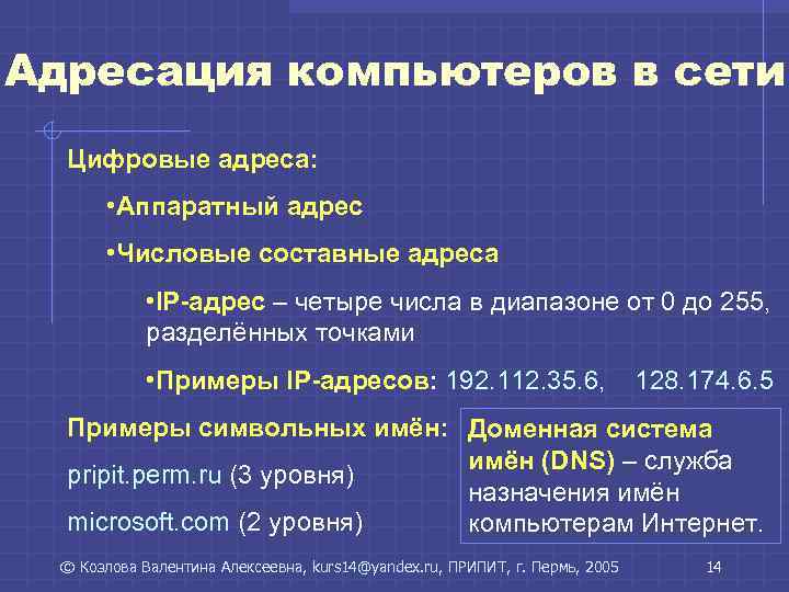 Виды адресов в сети