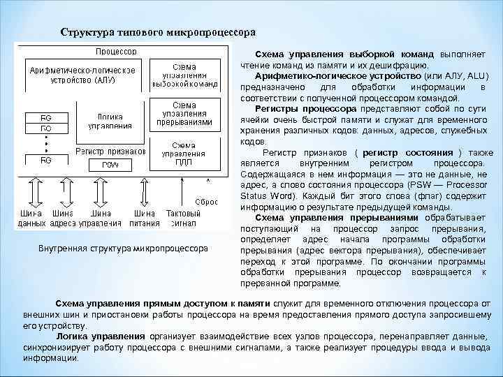   Структура типового микропроцессора     Схема управления выборкой команд выполняет