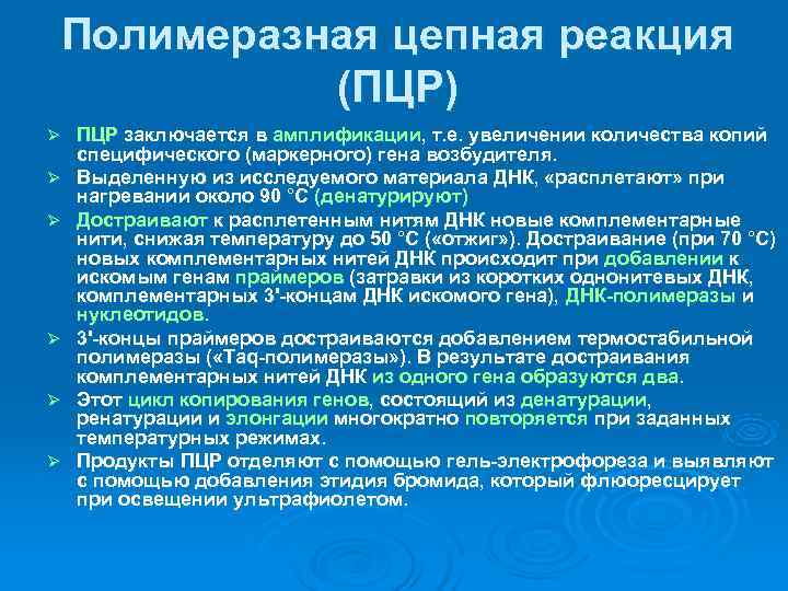   Полимеразная цепная реакция    (ПЦР) Ø  ПЦР заключается в