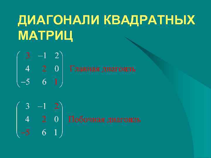 ДИАГОНАЛИ КВАДРАТНЫХ МАТРИЦ 