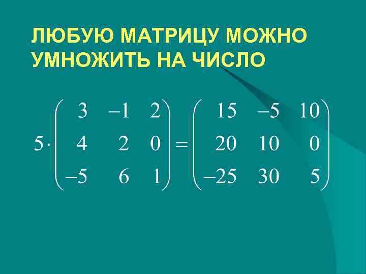 ЛЮБУЮ МАТРИЦУ МОЖНО УМНОЖИТЬ НА ЧИСЛО 