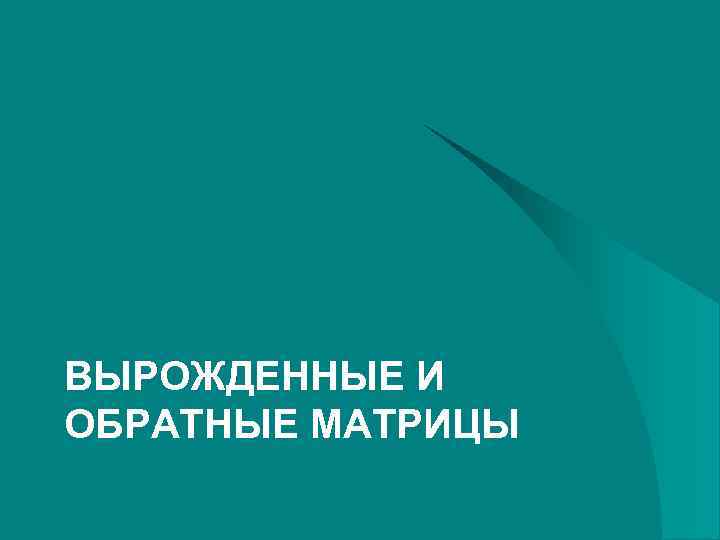 ВЫРОЖДЕННЫЕ И ОБРАТНЫЕ МАТРИЦЫ 