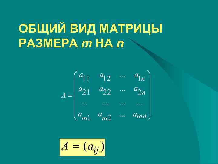 ОБЩИЙ ВИД МАТРИЦЫ РАЗМЕРА m НА n 
