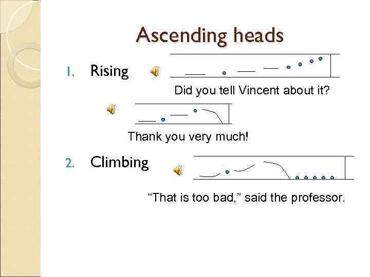    Ascending heads 1.  Rising     Did you