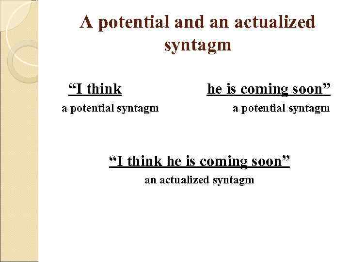   A potential and an actualized   syntagm  “I think 