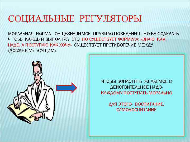 СОЦИАЛЬНЫЕ РЕГУЛЯТОРЫ МОРАЛЬНАЯ НОРМА ОБЩЕЗНАЧИМОЕ ПРАВИЛО ПОВЕДЕНИЯ. НО КАК СДЕЛАТЬ Ч ТОБЫ КАЖДЫЙ ВЫПОЛНЯЛ