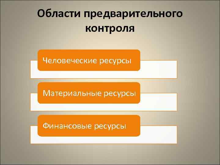 Области предварительного   контроля Человеческие ресурсы  Материальные ресурсы  Финансовые ресурсы 
