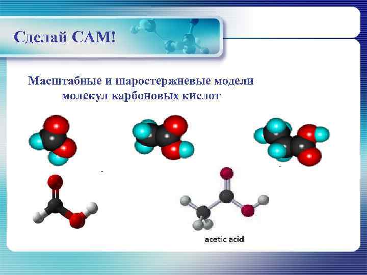 Сделай САМ!  Масштабные и шаростержневые модели молекул карбоновых кислот 