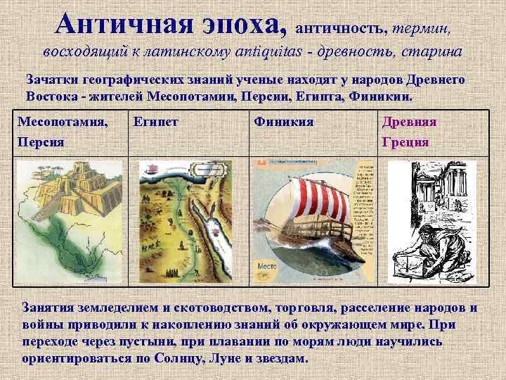   Античная эпоха, античность, термин, восходящий к латинскому antiquitas - древность, старина Зачатки