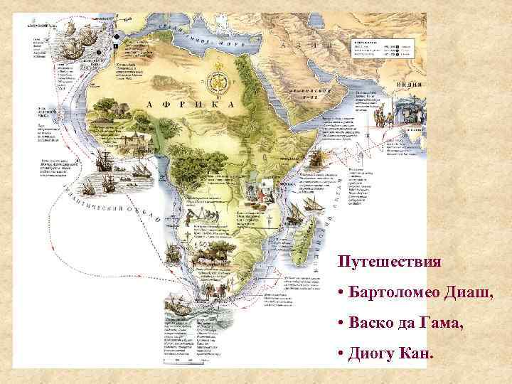 Путешествия • Бартоломео Диаш,  • Васко да Гама,  • Диогу Кан. 