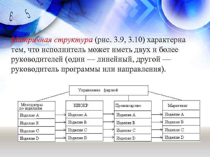 Матричная структура (рис. 3. 9, 3. 10) характерна тем, что исполнитель может иметь двух