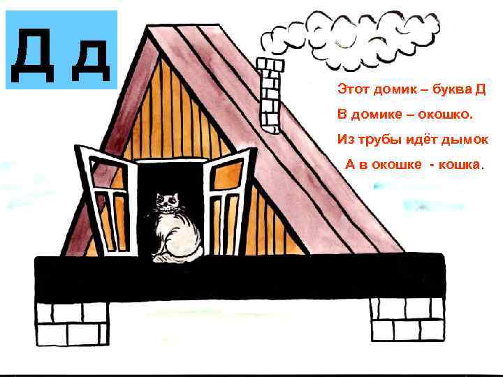 Дд  Этот домик – буква Д В домике – окошко.  Из трубы