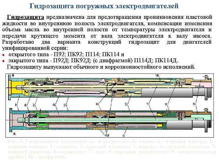    Гидрозащита погружных электродвигателей  Гидрозащита предназначена для предотвращения проникновения пластовой жидкости